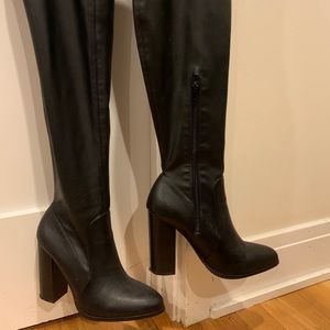Black Leather Knee High Boots